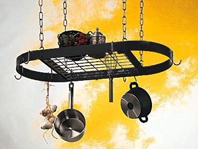 Rogar Black Oval Pot Rack with Chrome Grid